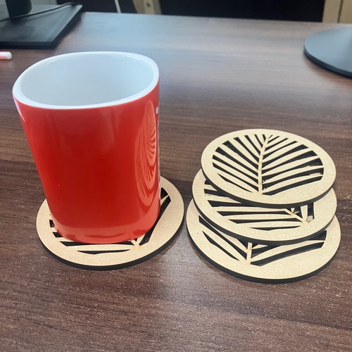 Laser Cut Palm Leaf Design Coaster Set, 4mm MDF, 3.75 x 3.75 Inch, Ready to Colour, Pack of 4, Table Protector and Home Decor_50