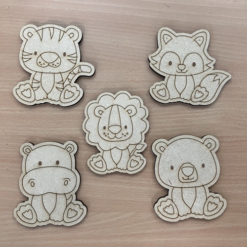 Kids Animal Coloring Cutouts, 3mm MDF Craft Set, 5 Designs - Tiger, Fox, Lion, Hippo, Bear, Educational Activity for Ages 3+_80