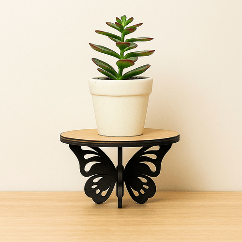 Decorative Butterfly Plant Stand, Indoor, Black MDF and Birch wood, 12.7 x 8.9 cm_114