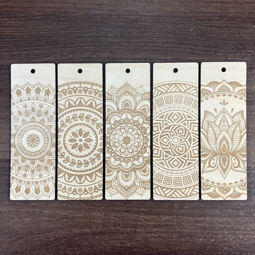 Laser Engraved Decorative Mandala Wooden Bookmarks, 5 x 15 cm, Laser Cut Birch Plywood, Set of 5, Perfect for Book Lovers and Gift_57
