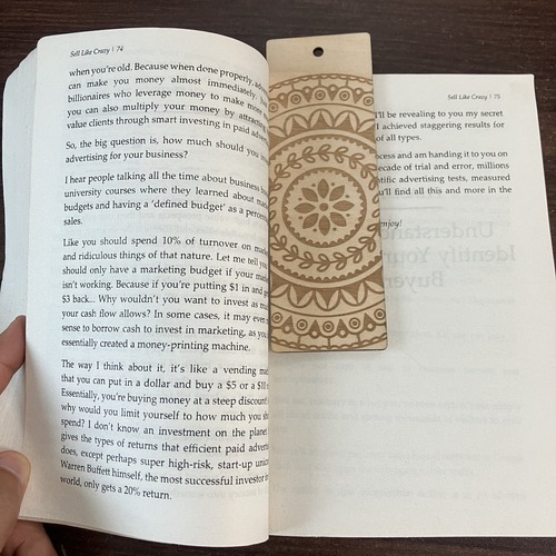 Laser Engraved Decorative Mandala Wooden Bookmarks, 5 x 15 cm, Laser Cut Birch Plywood, Set of 5, Perfect for Book Lovers and Gift_58