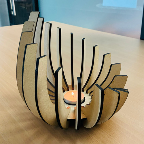 Modern Laser Cut Tealight Candle Holder, 20 x 20 x 20 cm, 22-Pieces Design, Beige Color, 4mm MDF (Includes 1 Piece of 7 Hrs Long Burning Unscented Tealight Candle)_118