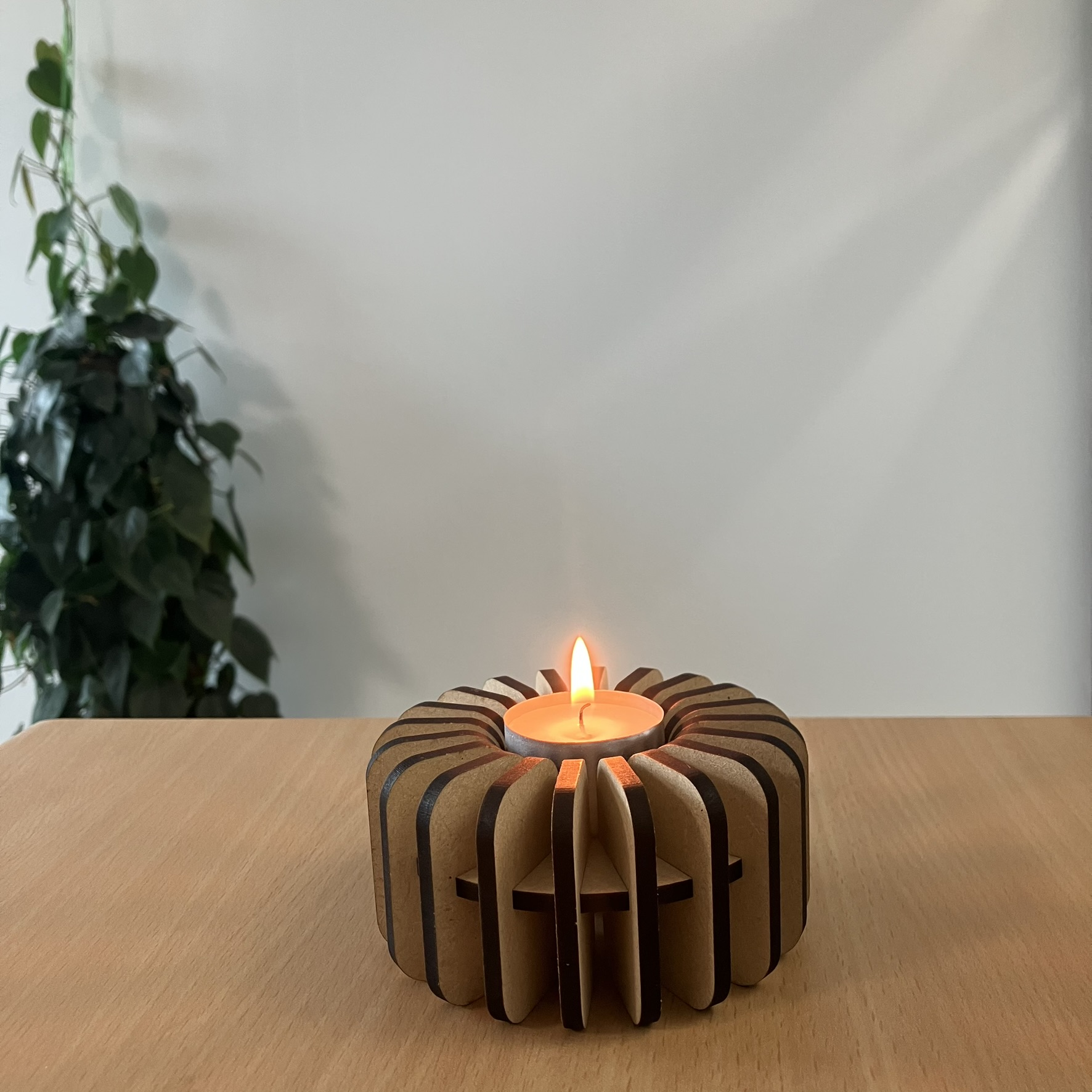 Modern Laser Cut Tealight Candle Holder, Decorative Slotted Design, Beige Colour, Easy Assembly, 4mm Thick MDF, Modern Candle Holder improving asthetic of Home (Pack of 2)_70