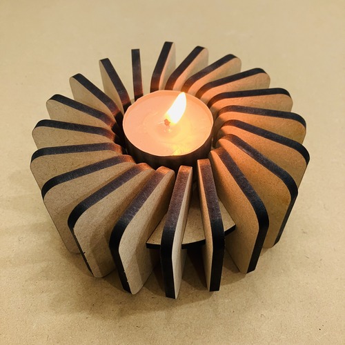 Modern Laser Cut Tealight Candle Holder, Decorative Slotted Design, Beige Colour, Easy Assembly, 4mm Thick MDF, Modern Candle Holder improving asthetic of Home (Pack of 2)_123