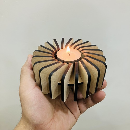 Modern Laser Cut Tealight Candle Holder, Decorative Slotted Design, Beige Colour, Easy Assembly, 4mm Thick MDF, Modern Candle Holder improving asthetic of Home (Pack of 2)_122