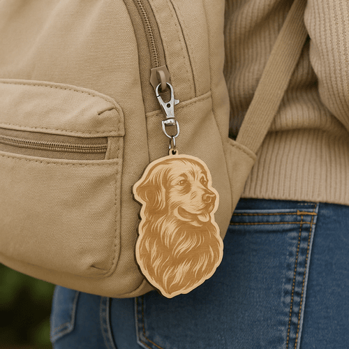 Handcrafted Wooden Golden Retriever Keychain, Laser-Engraved Dog Portrait, Natural Birch Wood_45