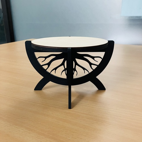 Laser Cut Modern Plant Stand with Decorative Root Design, Black Wooden Frame with Plywood Platform, 6x6x3.5 Inch, Indoor Home Decor_128