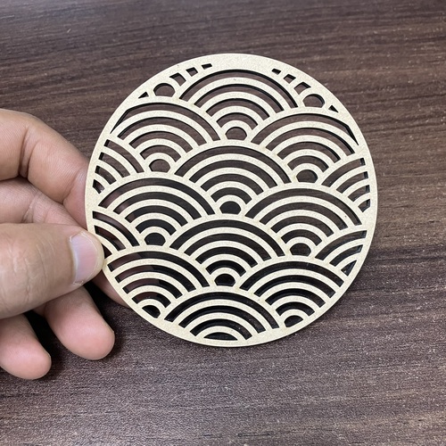 Laser Cut Seigaiha Pattern 4mm MDF Coasters, 3.75 x 3.75 inch, Set of 4, Beige, Reversable and Ready to Paint, Protect Table Surface_63