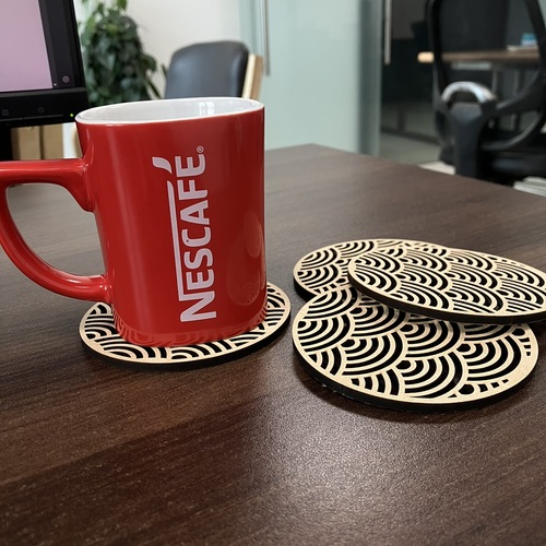 Laser Cut Seigaiha Pattern 4mm MDF Coasters, 3.75 x 3.75 inch, Set of 4, Beige, Reversable and Ready to Paint, Protect Table Surface_64