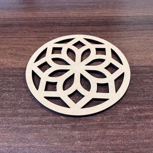 Laser Cut Decorative Blank MDF Coaster with Floral Design, 9.5 x 9.5 cm, 4 mm Thick, Ready to Colour, Pack of 4_33