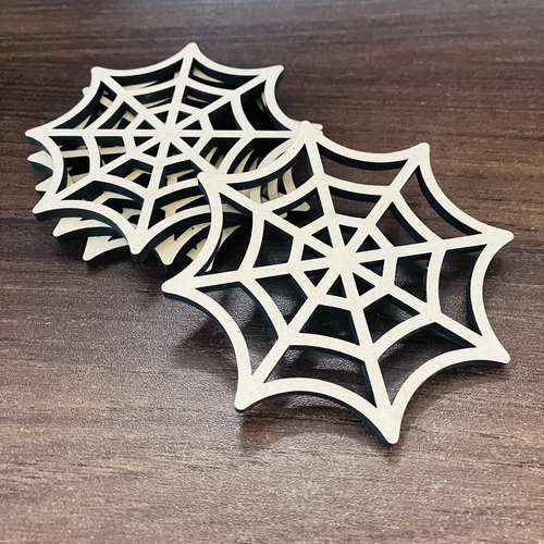 Spider Web Drink Coasters, Laser Cut Design, 9.5 x 9.5 cm, MDF Material, Set of 4_110