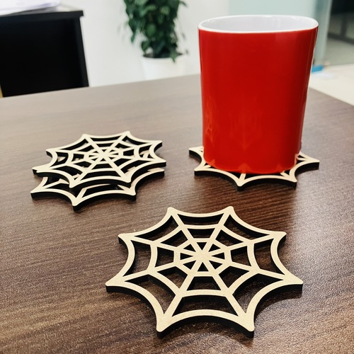 Spider Web Drink Coasters, Laser Cut Design, 9.5 x 9.5 cm, MDF Material, Set of 4_111