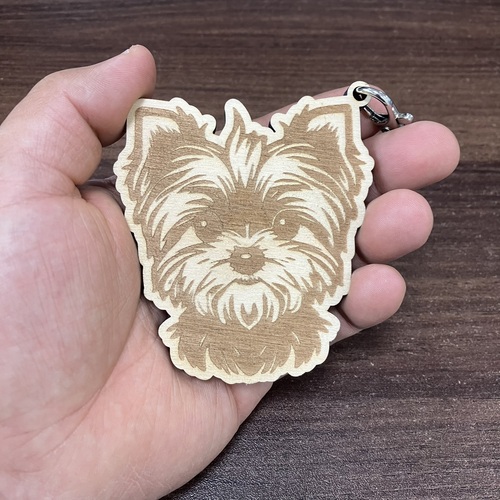 Laser Engraved Wooden Dog (Yorkshire Terrier) Keychain, Laser Cut Birch Plywood, 7.6 x 7.6 cm, Best Gift Idea for Dog Lovers_74
